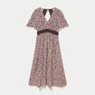 Robe longue &eacute;vas&eacute;e col v manches courtes marron femme