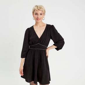 Robe évasée avec bandes clous noir femme