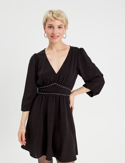 Robe évasée avec bandes clous noir femme