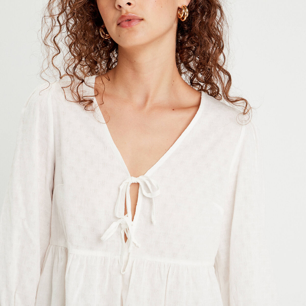Blouse avec noeuds ecru femme