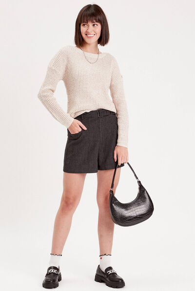 Pull manches longues ivoire femme