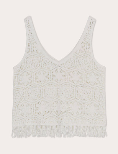 Débardeur macramé franges ecru femme