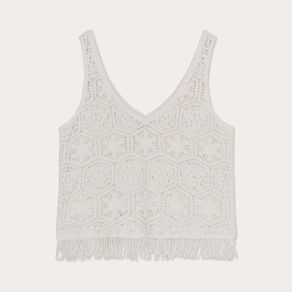 debardeur macrame franges ecru femme Débardeur macramé franges ecru femme