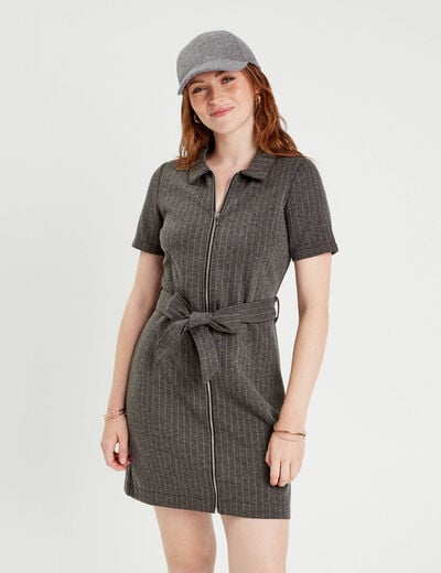 Robe droite zippée gris foncé femme