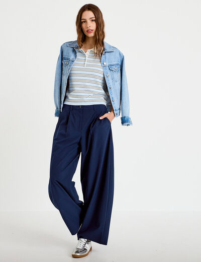 Polo manches courtes col chemise bleu femme