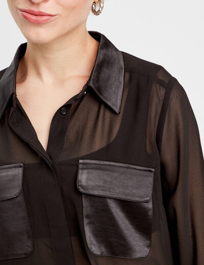 Chemise poches en satin noir femme