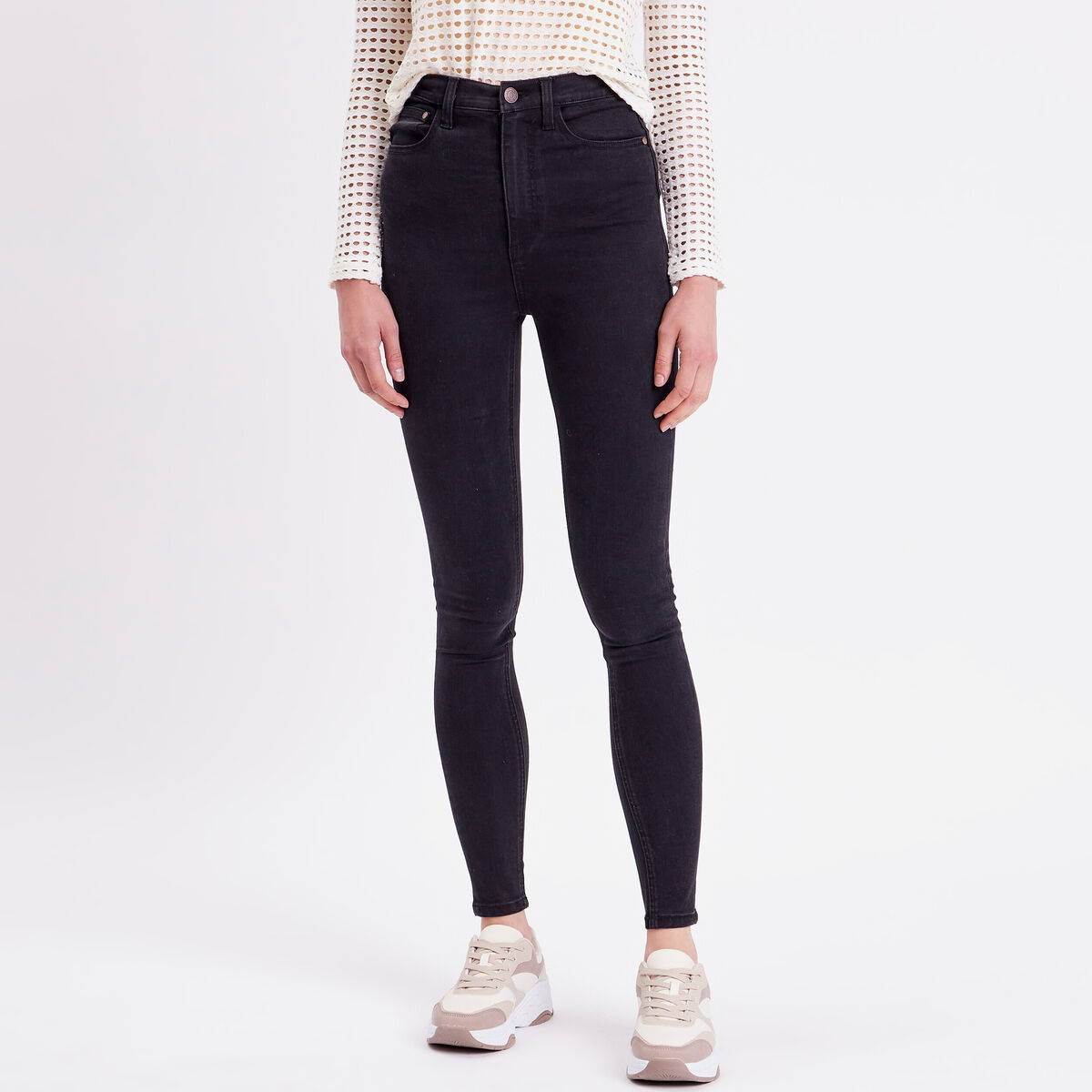 Jeans skinny taille élastiquée denim noir femme