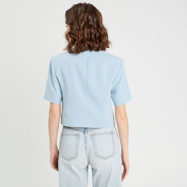 Veste blazer manches courtes bleu clair femme