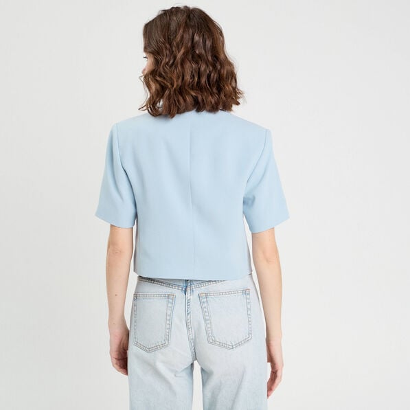veste blazer manches courtes bleu clair femme Veste blazer manches courtes bleu clair femme