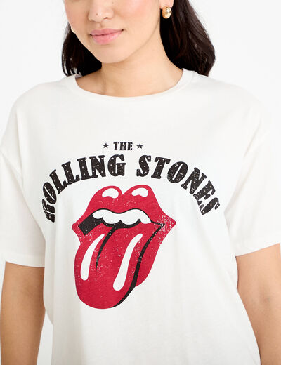 T-shirt oversize col rond rolling stones ecru femme