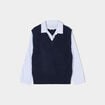 Pull 2-en-1 col en V bleu marine femme
