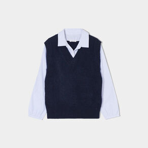 pull 2 en 1 col en v bleu marine femme Pull 2-en-1 col en V bleu marine femme