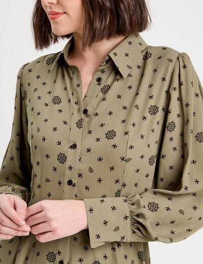 Robe chemise évasée fluide vert femme