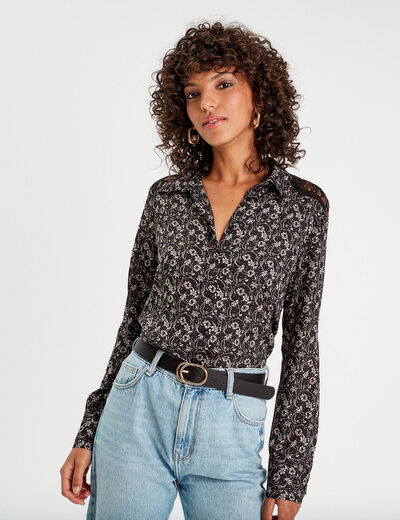 Chemise avec dentelle noir femme