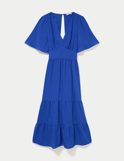 Robe &eacute;vas&eacute;e col v bleu electrique femme