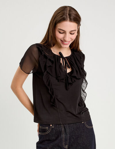 Blouse volants noir femme