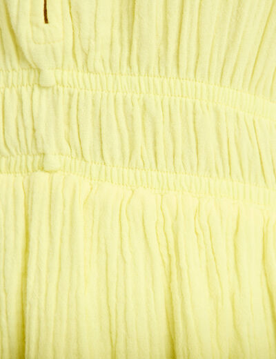 Robe midi pliss&eacute;e col v manches courtes jaune citron femme