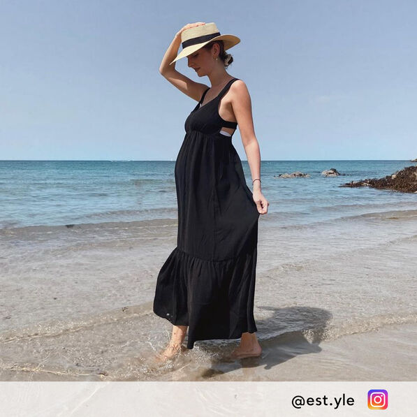 Robe longue évasée bretelles noir femme
