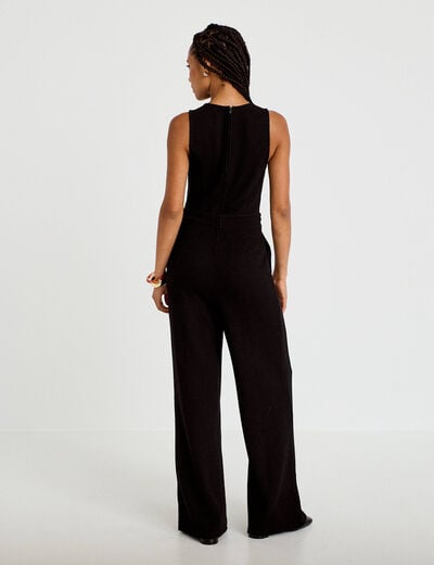 Combinaison large sans manches ceintur&eacute;e noir femme