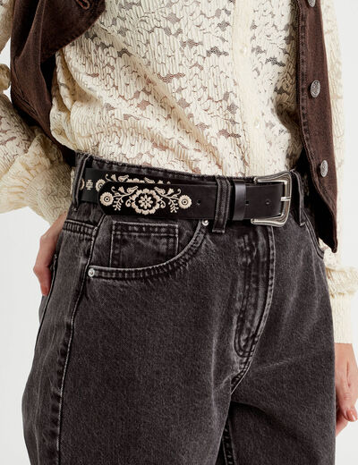 Ceinture brodée noir femme