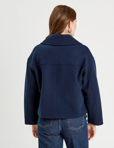 Caban court boutonné bleu marine femme