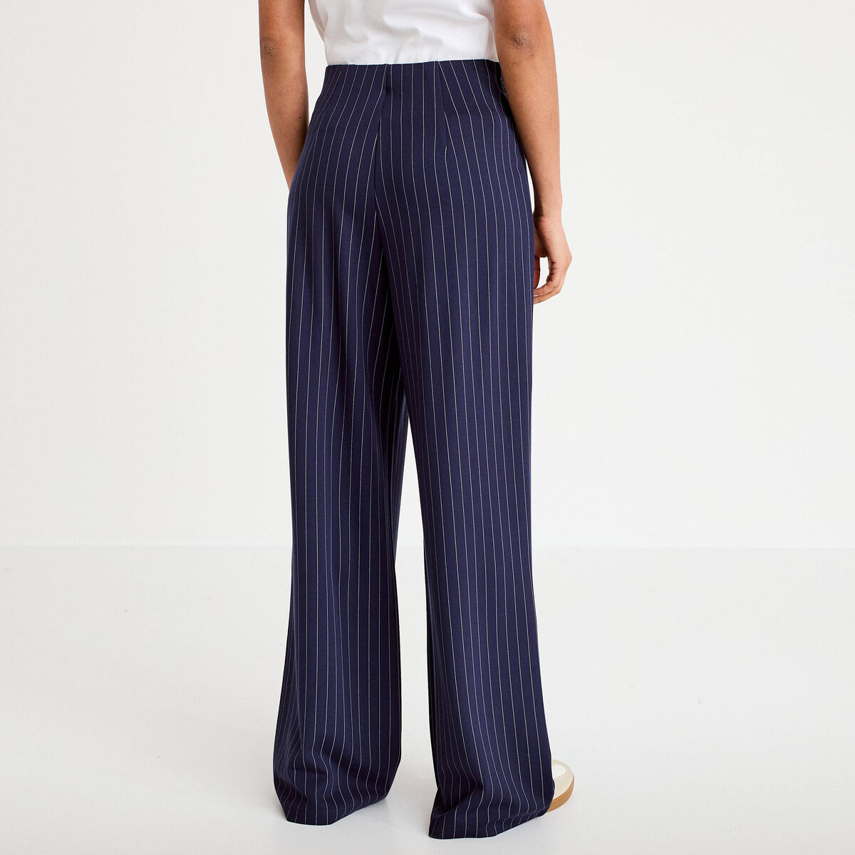 Pantalon bootcut taille haute fluide bleu fonc&eacute; femme
