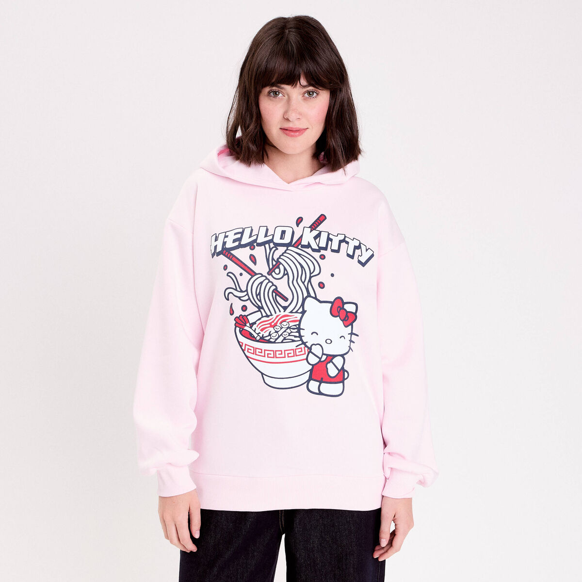 Sweat oversize &agrave; capuche manches longues rose clair femme