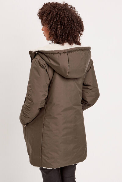 Parka réversible à capuche vert kaki femme