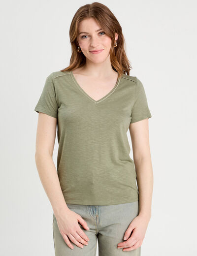 T-shirt manches courtes vert kaki femme