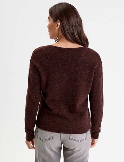 Pull avec col en V marron foncé femme
