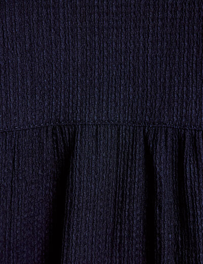 Blouse droite col montant dentelle bleu marine femme