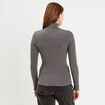 Pull col roulé côtelé gris foncé femme