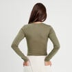 T-shirt cintr&eacute; col rond manches longues vert kaki femme