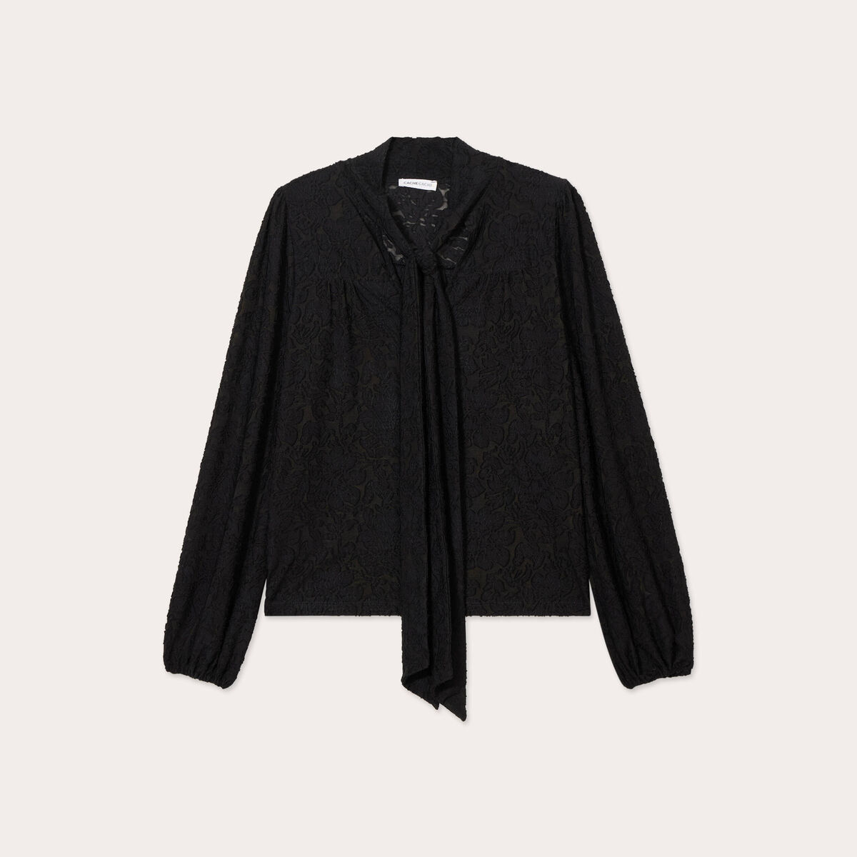 Blouse col lavalli&egrave;re noir femme