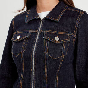 Veste courte zippée en jean denim brut femme