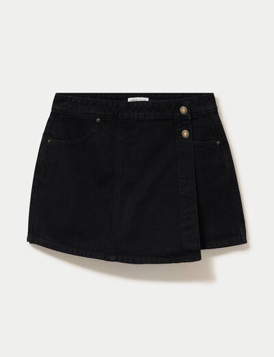 Jupe-short trap&egrave;ze en jean denim noir femme