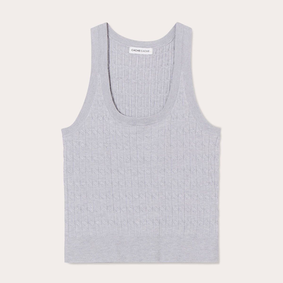 Débardeur tricot torsades gris clair femme