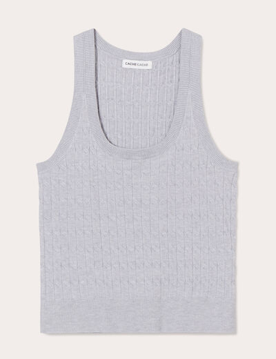 Débardeur tricot torsades gris clair femme