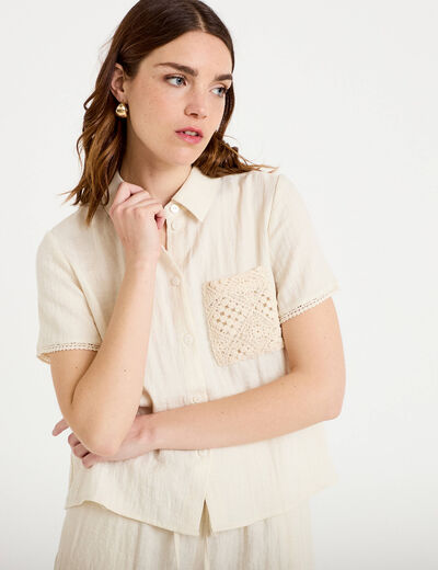 Chemise col classique manches courtes ecru femme