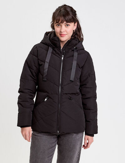 Doudoune cintrée à capuche noir femme