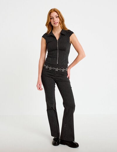 Chemise cintr&eacute;e manches courtes noir femme