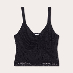Débardeur cropped dentelle noir femme