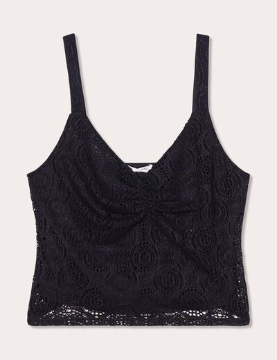 Débardeur cropped dentelle noir femme