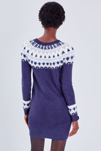 Robe pull droite bleu marine femme