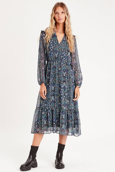 Robe longue évasée noir femme