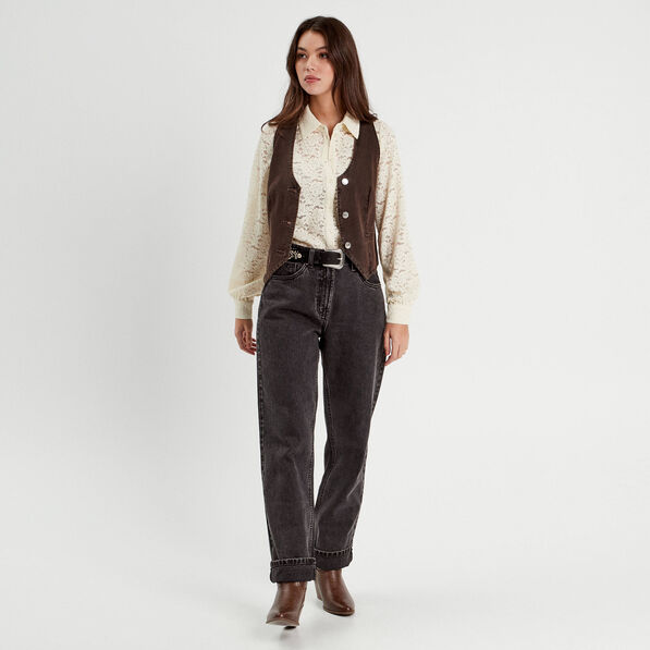 Chemise dentelle plissée ecru femme