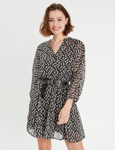Robe évasée manches 3/4 noir femme