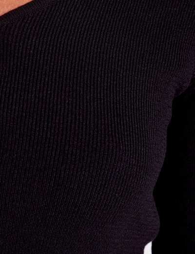 Gilet col en V bord vague noir femme