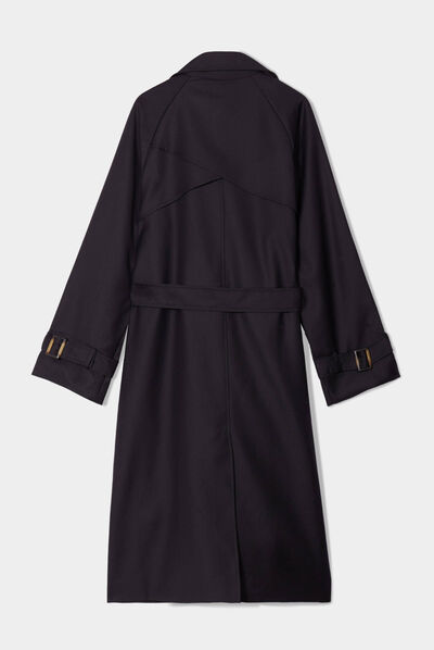 Trench long cintré ceinturé noir femme