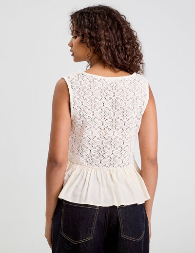 Blouse sans manches dentelle ecru femme